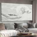 YETHEN WAL Textured Grey Wave Wall Art Extra Large 3D Coastal Canvas, Neutral Minimalist Seascape for Living Room Bedroom, Hand-Painted Details, 29x58 Inch