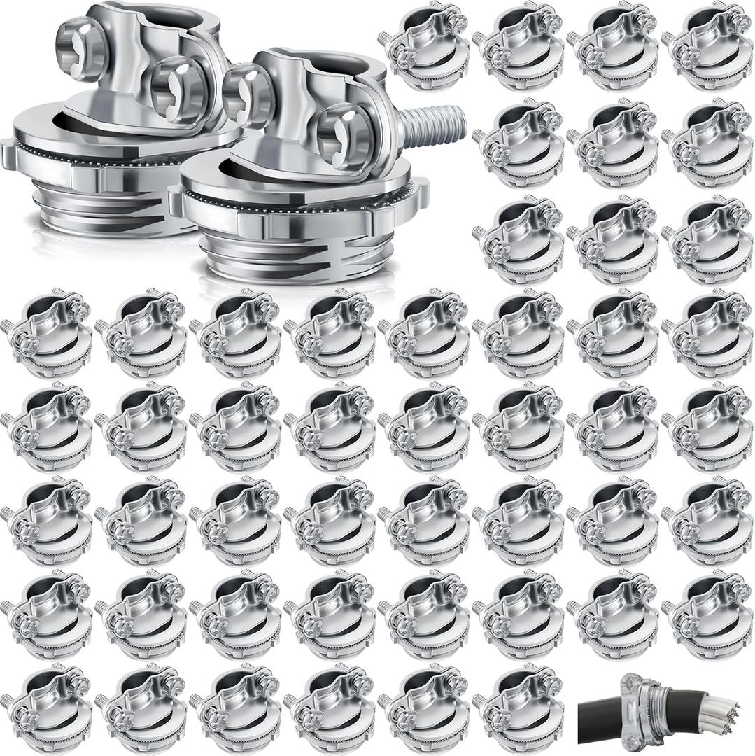 Blulu 50 Pcs Cable Connectors, Clamp Type Cable Connectors Conduit Clamp for Electric Wires Metallic Conduit Protect Cables Silver Zinc(3/4 Inch, 3/4 Inch)