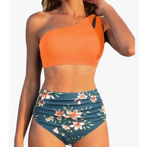 Women High Waisted Bikini - One Shoulder Bathing Suit Tummy Control Two Piece Swimsuit 2025
