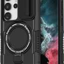 for Samsung Galaxy S22 Ultra Magnetic Case [Compatible with MagSafe] with Camera Cover & Magnetic Ring Kickstand, Military Grade Heavy Duty Case for Samsung S22 Ultra 6.8'', Black