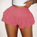 Women's Sequin Glitter Booty Shorts Layered Ruffle Sparkly Skirts High Waisted Club Party Rave Cheeky Skorts (Pink)