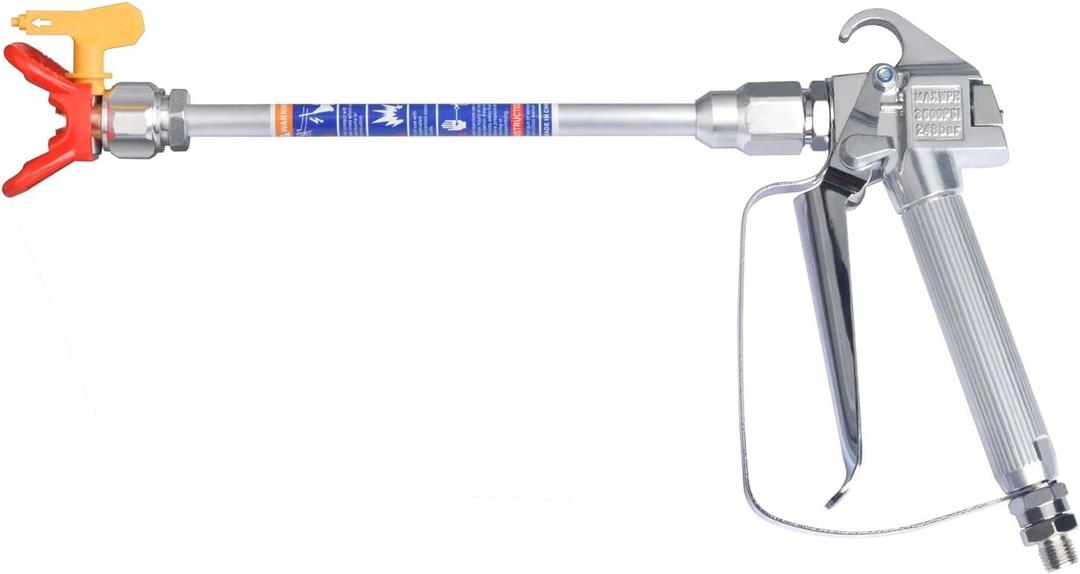 Airless Paint Spray Gun with 10 Inch Airless Extension Pole and A 517 Nozzle Tip,Swivel 1/4" Thread for Graco Titan Airless Hose Sprayers. Maximum Pressure 3600PSI(JW-120028)