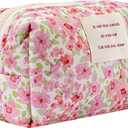 uekeboag Small Floral Quilted Cotton Makeup Pouch for Women and girls,Coquette Quilted Toiletry Bag,Cute Aesthetic Mini Bag, Kawaii Travel Cosmetic Bags(A-Pink Little Flower)