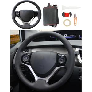 Leather Steering Wheel Cases Car Steering Wrap Stitch Steering Wheel Cover Fit for Honda Civic Civic 9 2012 2013 2014 2015,Red