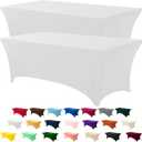 Utopia Kitchen 5FT Spandex Tablecloth [2 Pack, White] 200 GSM Stretch, Fitted, Washable and Wrinkle Resistant Table Cloth Rectangle Cover for Trade Shows, Wedding, Parties [60Lx30Wx30H Inch]