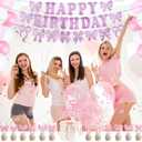 2 x Pre-Strung Pink Bow Birthday Party Decorations, Girl Bow Birthday Decortions, Pink White Balloons, Bows Banner Garland, Bows Cake & Cupcake Toppers and Satin Ribbon for Bow Party Decor