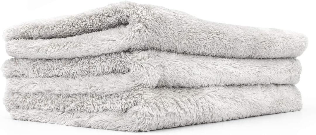 The Rag Company - Eagle Edgeless 500 (3-Pack) Professional Korean 70/30 Blend Super Plush Microfiber Detailing Towels, 500GSM, 16in x 24in, Ice Grey