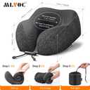 MLVOC Neck Pillow for Traveling, Upgraded 100% Pure Memory Foam Travel Neck Pillow for Airplane Flight Sleep, Breathable & Machine Washable Cover, Travel Kit with 3D Eye Mask, Earplugs & Bag, Black