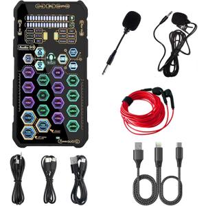 Small Handheld Sound Card Set for Podacsting, Broadcasting, Living, Singing, Recording, Gaming with Families, Friends, Gift,YouTube, TikTok