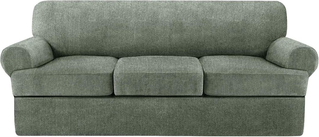 4 Piece T Cushion Sofa Slipcovers Stretch Couch Cover Furniture Covers with 3 Individual T Cushion Covers, Machine Washable for Living Room (Green, 3 Cushions)