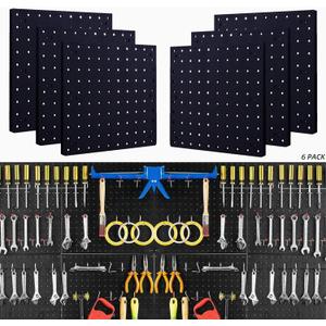 Peg Board Wall Organizer Panels - 6Pcs Black ABS Pegboard Wall Mount for Home, Craft Room, Garage, Kitchen, Workshop, Tool Organization, 10*10in (No Hooks and Bins)