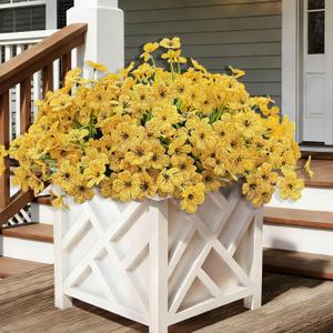 20 Bundles Artificial Flowers for Outdoors, UV Resistant Fake Flower with Plastic Plants, Faux Silk Flowers for Outdoor Planters , Fake Realistic Plant for Outside Front Porch Patio Decor-Yellow