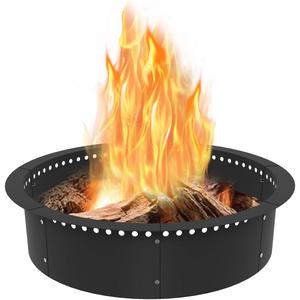 Koutemie Outdoor Smokeless Fire Pit Ring Liner 35-Inch Outer/31-Inch Inner Diameter, Heavy Duty Solid Metal Steel Round Firepit Rim Insert for Outside DIY Campfire Ring Above or In-Ground, Black