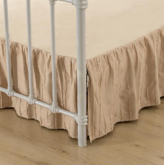 Boho Tufted Bed Skirt Twin Size- 14 Inch Drop Dust Ruffle Bed Skirts with Platform, Twin Size Bed Skirt Ruffled with Split Corners, Striped, Camel, 14'' Twin