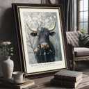 Framed Vintage Farmhouse Cattle Canvas Wall Art Powerful Bull Adorned With Spring Blooms Pictures Wall Decor OAK Wood cow Rustic Farm Animal Poster Print Artwork for Living Room Bedroom Bathroom