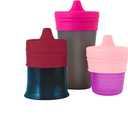 Boon Snug Silicone Sippy Cup Lids - Convert Any Kids Cups or Toddler Cups into Soft Spout Sippy Cups - Toddler Feeding Supplies and Travel Essentials - Pink - 3 Count