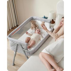 Bassinet Bedside Sleeper, Baby Crib for Newborn, Baby Bassinets Bedside Sleeper with 4 Auto-Lock & Adjustable Height, Breathable Mesh & Mattress, Bedside Bassinet