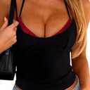 Women Sexy Black Sequin Bra Halter V Neck Tank Camisole Top Dressy Party Metallic Sparkly Holiday Festival Shirt (Medium)