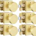 Goldenwarm Gold Door Knobs Interior, Brushed Gold Door Knobs Square Privacy Door Knob for Bedroom Bathroom, Modern Heavy Duty Interior Doorknobs - 6 Pack Zinc-Alloy