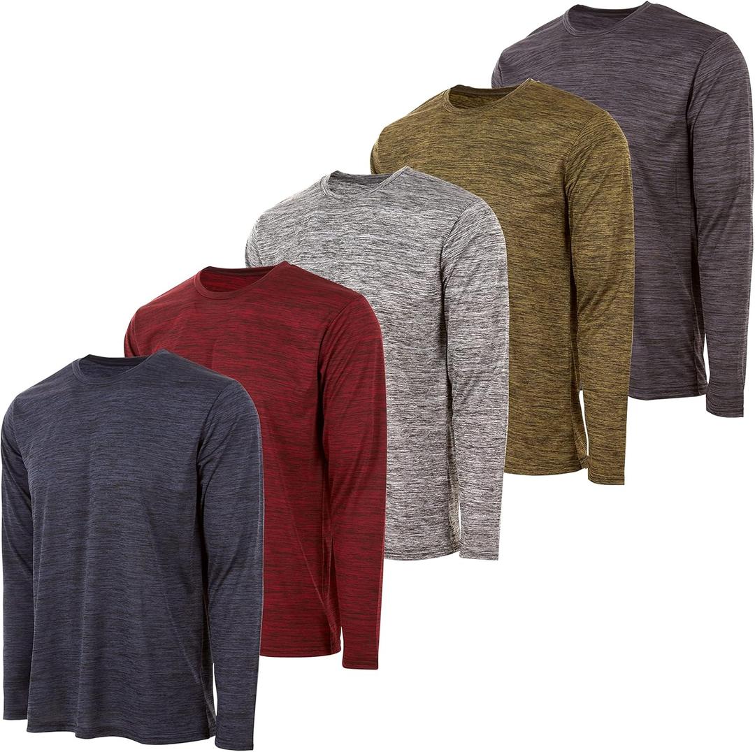 Essential Elements Mens Active T-Shirt - Quick-Dry Athletic Workout Training Crew Neck Long Sleeve Top 5 Pack (X-Large)