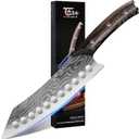 Japanese Kitchen Knife, 8.2 Inch Chef Knife, Carbon Steel Kiritsuke, Razor Sharp Santoku for Precision Cutting, Damascus Pattern, Full Tang Wood Handle,Thanksgiving Christmas Cooking Gifts