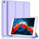 iMieet iPad 9th Generation Case 2021/iPad 8th Generation Case 2020 10.2 Inch with Pencil Holder, iPad 7th Gen 2019 Case with Soft Baby Skin Silicone Back, Auto Wake/Sleep Cover(Light Purple)