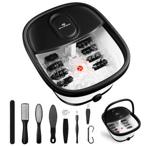 Collapsible Foot Spa Bath with Heat and Massage Rollers, 10-in-1 Foot Spa Pedicure Kit, Bubble, Red Light, Water Jets, Feet Soaking Tub for Stress Relief & Soft Feet, Gift for Mom and Dad