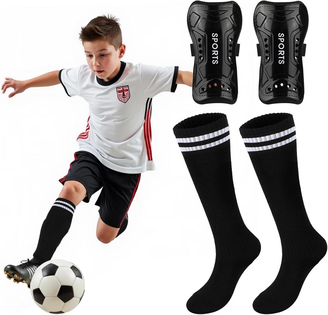 TAGVO Soccer Shin Guards and Socks for Toddler Kids Youth, Lightweight Soccer Shin Pads Protective Defender Gear for 3-5, 5-10, 10-15 Years Old Children Teen Boys Girls Sports Game (Small, Black)