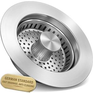 Upgraded 3-in-1 Kitchen Sink Drain Strainer with Solid Brass Core, Fast-Drain Pop-Up Sink Stopper, 304 Stainless Steel, Removable Anti-Clog Basket, for US Standard 3-1/2'' Drains