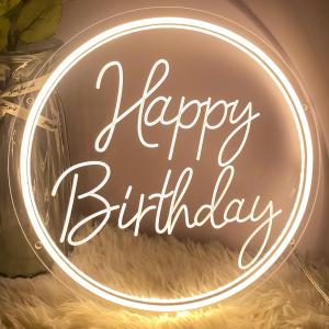 Happy Birthday Neon Sign For Wall Decor 3D Art Carving Design Indoor Bedroom Led Neon Signs Backdrop Flex Christmas Party Wedding Living Room Birthday Girl Boy Women Gift (Warm White,USB,3030CM)