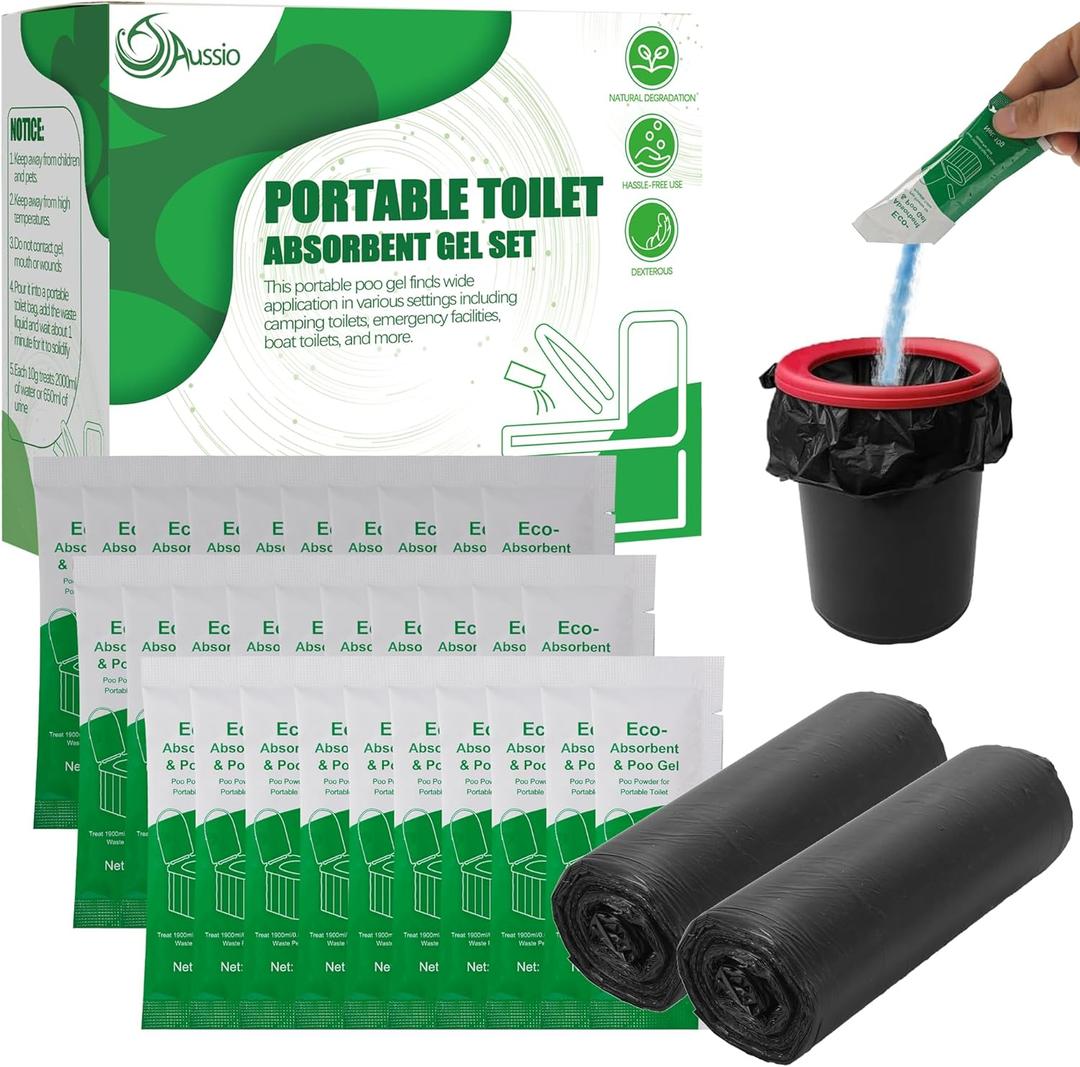 30pcs Portable Toilet Absorbent Gel with Camping Toilet Bags, Poo Urine Powder for Hiking Camping, Poo Gel for Portable Toilet, Camping Toilet Gel Poo Powder for Outdoor Use (40pcs Small Bags)