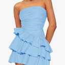 Women's Ruched Strapless Tube Mini Dress Sleeveless Tiered Layered Ruffle A Line Short Dresses S