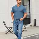 COOFANDY Men's Ribbed Polo Shirts Short Sleeve V Neck Slim Fit Polo T-Shirt Casual Summer Collared Golf Shirt (Blue)