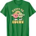 Happy Go Lucky, Lucky Charm, Retro Groovy St Patricks Day T-Shirt M