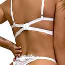 Lilosy Sexy Eyelash Underwire Floral Lace Sheer O Ring Linked Cutout Lingerie Set 2 Piece (White), Medium