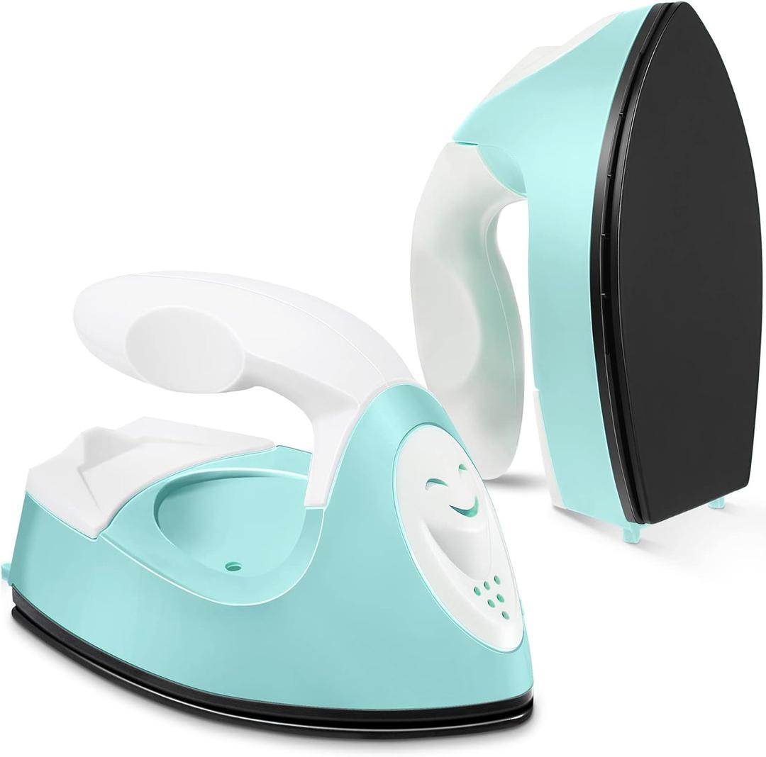 Honoson Mini Craft Iron Mini Heat Press Small Iron Portable Handy Tiny Flatiron with Charging Base Accessories for Fuse Beads Patch DIY Shoes T-shirts heat Transfer Vinyl Projects(Mint Green)