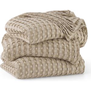 Bedsure Cooling Cotton Waffle Oversized King Blanket - Lightweight Breathable Blankets Rayon Derived from Bamboo for Hot Sleepers, Luxury Throws for Bed and Sofa, Light Brown, 120x96 Inches