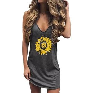 Live Simple Coconut Tree Sleeveless Dress Sunshine Sand Beach Women's Summer Casual V Neck Mini Dress M