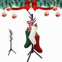 Profully Black Christmas Stocking Holder Stand, Wooden Stocking Holder Stand with 8 Hooks, Freestanding Stocking Hanger Rack for Floor