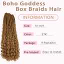 Boho Crochet Braids Human Hair Mixed 9 Packs 14 Inch Crochet Boho Box Briads With Human Hair Curls Goddess Box Braids Crochet Braiding Hair Extensions (14Inch, 27#)