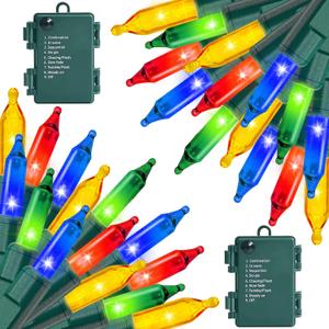 2 Pack 100 LED Outdoor Christmas Lights, 35FT Battery Operated Mini String Lights with 8 Modes & Timer Xmas Tree Lights Waterproof for Patio Garden Party Wedding Holiday Decor Multi-Color