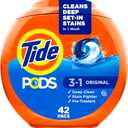 Tide PODS laundry detergent pacs, 3-in-1 Stain Remover, Odor Fighter, Color Protector, 42 Count, HE compatible, Original Scent