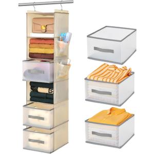 6-Tier Hanging Closet Organizer with 3Drawers and Side Pockets-Multi-FunctionalStorage for Shoes, Belts, Purses, and Clothing