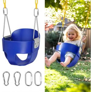 High Back Full Bucket, Toddler Swing with Coated Chains & Triangle Dip Pinch Protection for Safety, Baby Swing Outdoor with Locking Buckles, Toddler Bucket Swing for Backyard, Playground, Blue