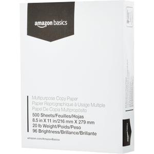 Amazon Basics Multipurpose Copy Printer Paper, 8.5 x 11 Inches , 20 lb, 1 Ream, (500 Sheets), 96 Bright, White