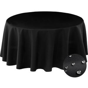 BYDOLL Table Cloth Round 60 Inch Tablecloth Fits Max50 Inch Diameter Top,Black Washable Outdoor Winkle and Stain Resistant Spillproof Polyester Tablecloths for Round Tables Party Cover, 2 pack