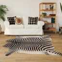 Zebra Print Rug 5.2x4.6 ft - Funky Area Rug for Living Room & Bedroom, Non-Slip Durable Faux Cowhide (Small-5.2x4.6 ft (62x55 in), Yellow Zebra)