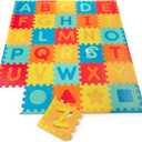 Battat  82 Pieces Foam Alphabet Floor Mat  Large 55x65in Interlocking ABC Puzzle Mat  Floor Puzzle with Removable Shapes for Babies & Toddlers  0 Months