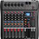 Depusheng DX6 Professional Mixer Sound Board Console 6 Channel Desk System Interface Digital USB MP3 Input 48V Phantom Power Stereo DJ Studio FX Steel Chassis,Black Bluetooth USB Audio Mixer for PC