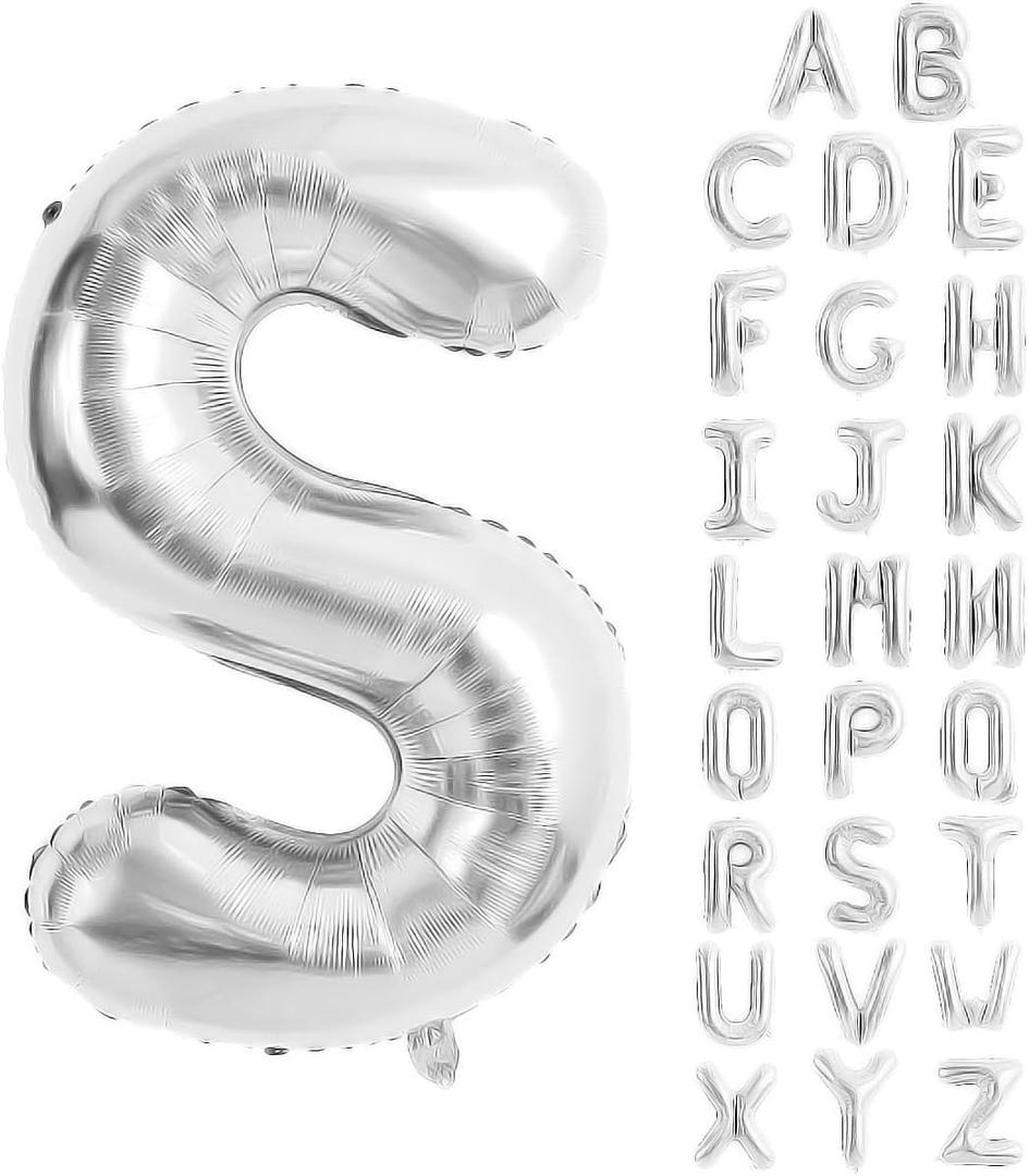 Silver Letter Balloons 40 Inch - Large Letter Balloon Aluminum Foil for Birthday Wedding Anniversary Party Decorations (Letter S Balloon)